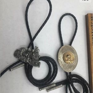 2 Vintage Bolo Ties Pewter Locomotive Train & Conqueror Silver Gold